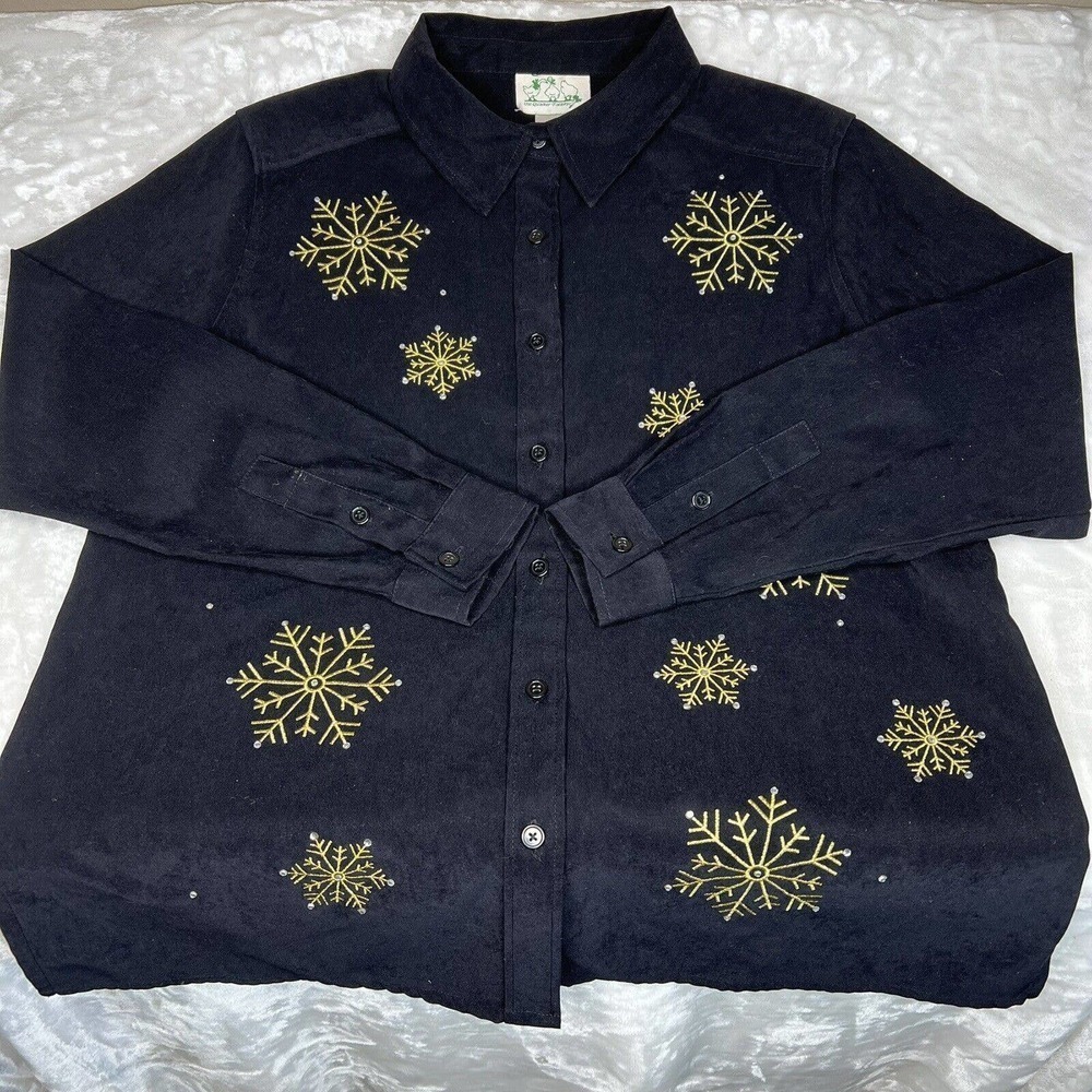 The Quacker Factory Black Button-Up Stretch Snowf… - image 3